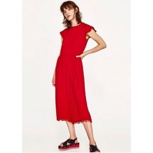 Zara Red Pom Pom Jumpsuit